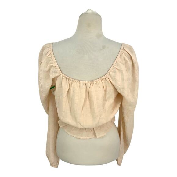 Lush Puff Sleeve Tie Front Blouse Cream Size Medium NWOT - Picture 6 of 6